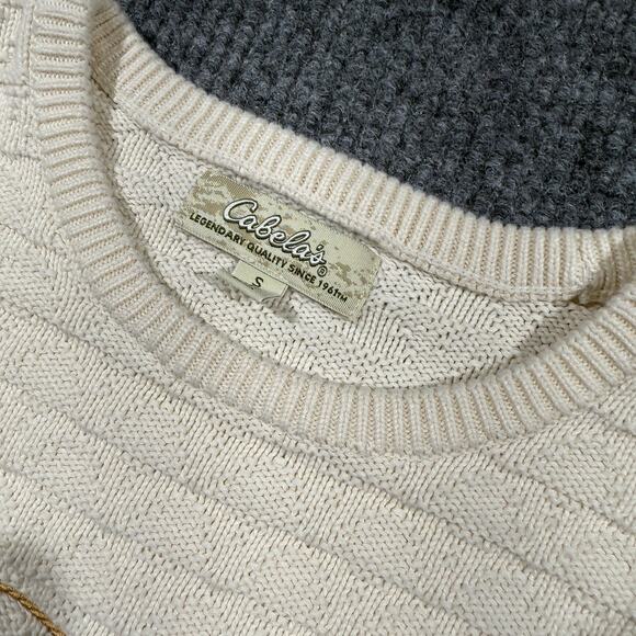 Vintage Cabelas Sweater Mens Small Cream 90s Pullover Granpa Western Embroidery - Picture 3 of 6